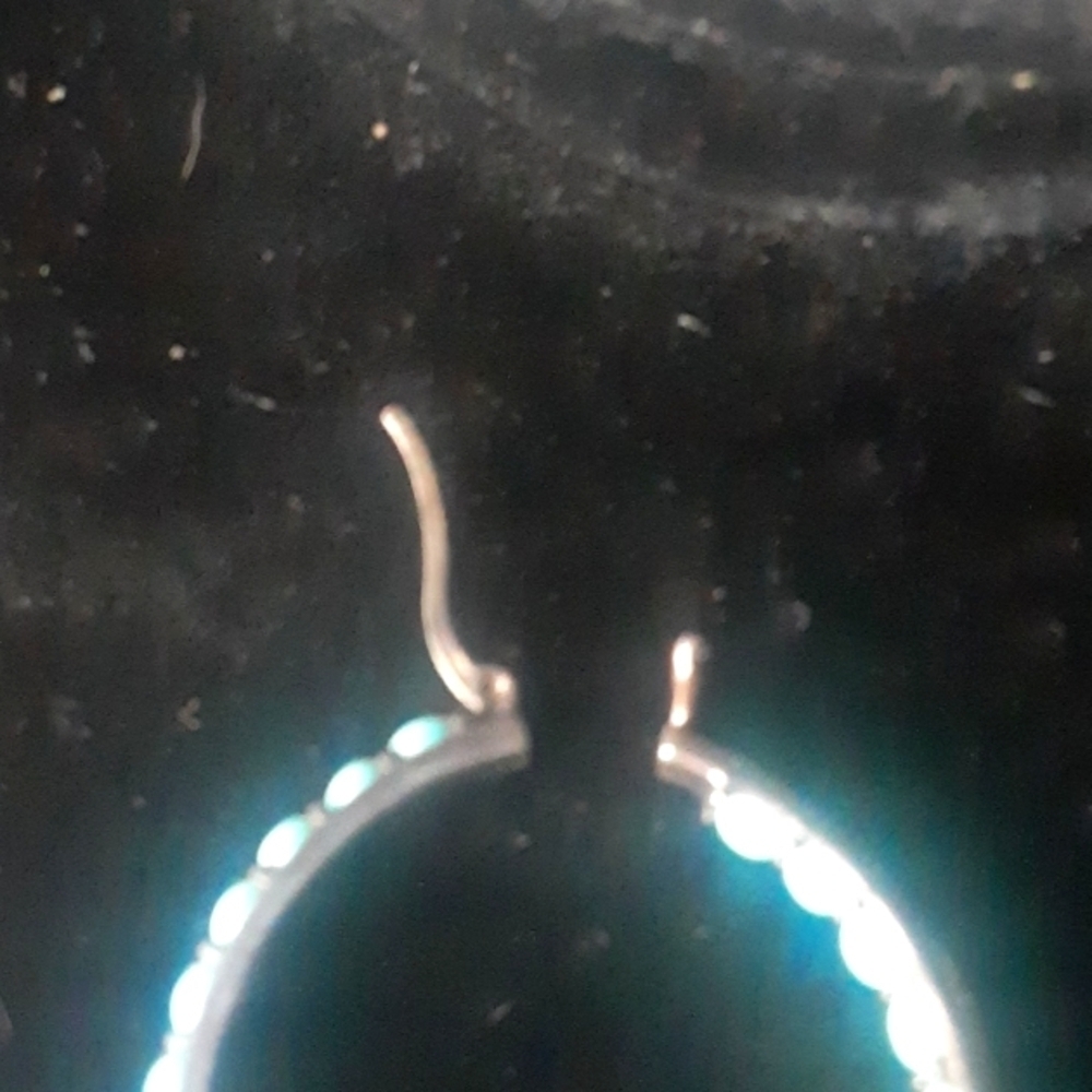 Stylish Silver Hoop Earrings with Turquoise Highlights sx925 Thailand - Picture 4 of 6